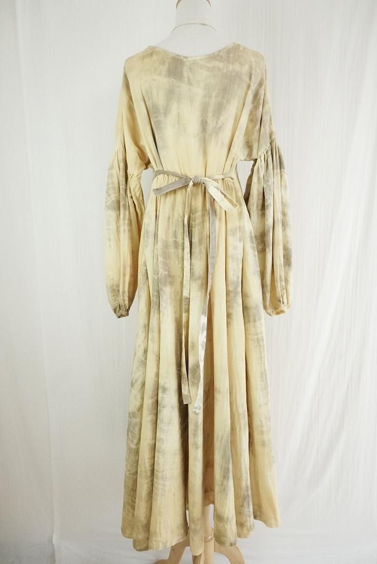 W-gauze Puff sleeve op  Custard x Greige