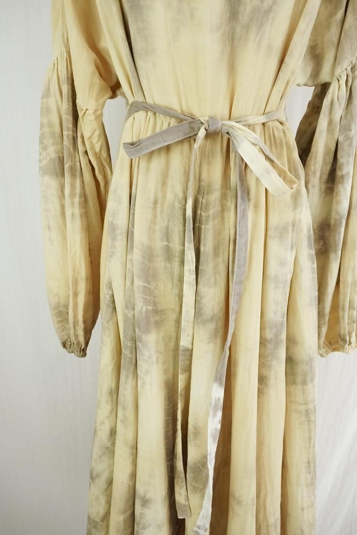 W-gauze Puff sleeve op  Custard x Greige