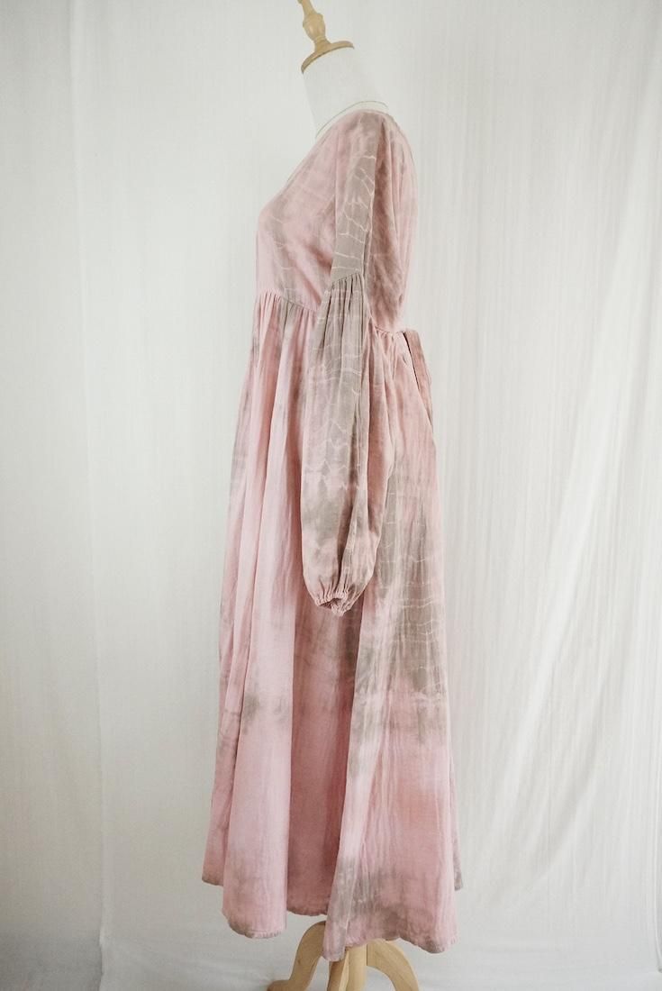 W-gauze Puff sleeve op  Pinkbeige x Greige