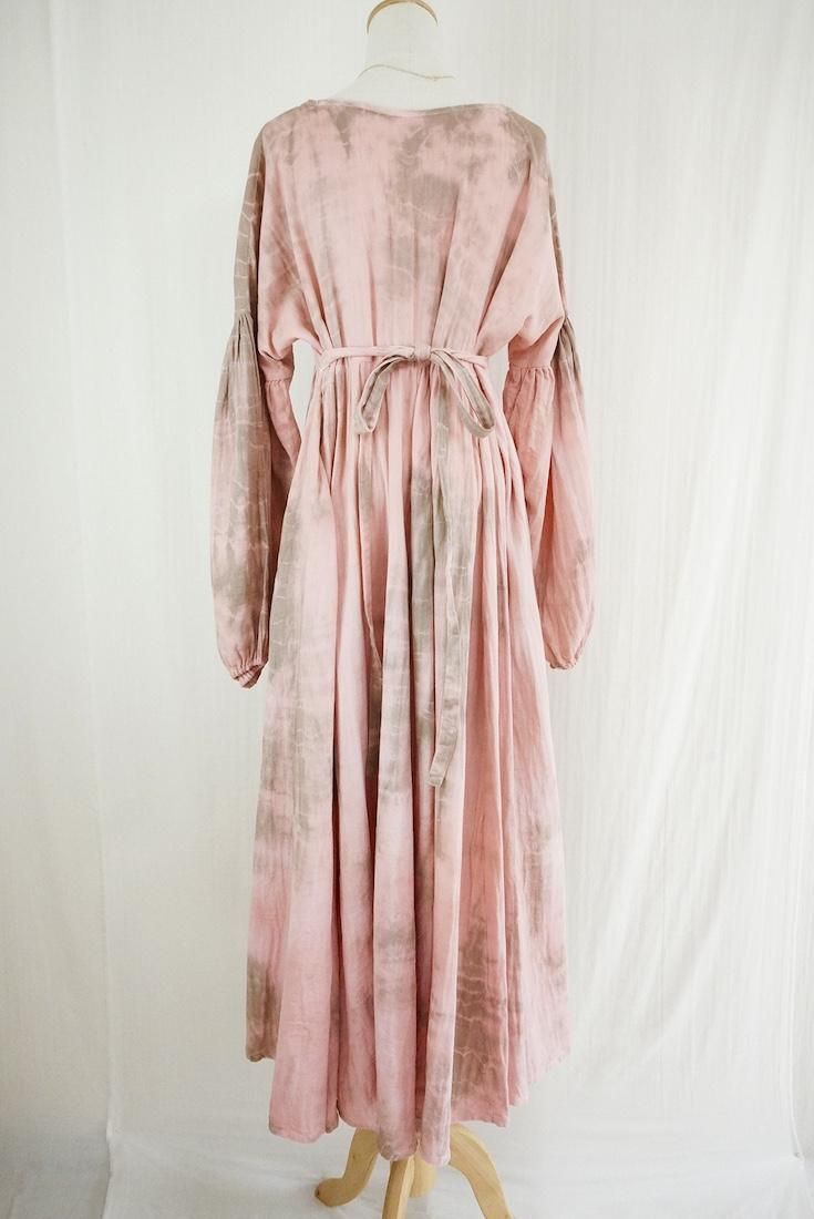 W-gauze Puff sleeve op  Pinkbeige x Greige