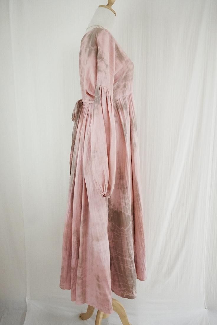 W-gauze Puff sleeve op  Pinkbeige x Greige