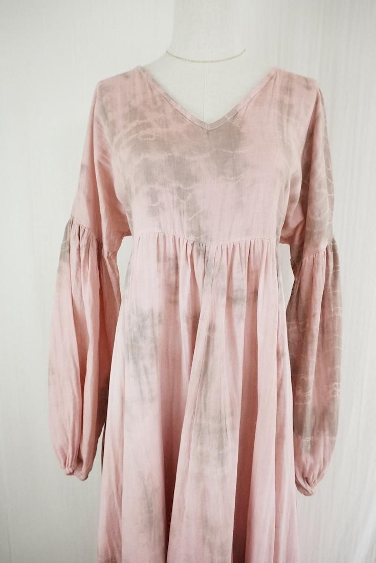 W-gauze Puff sleeve op  Pinkbeige x Greige