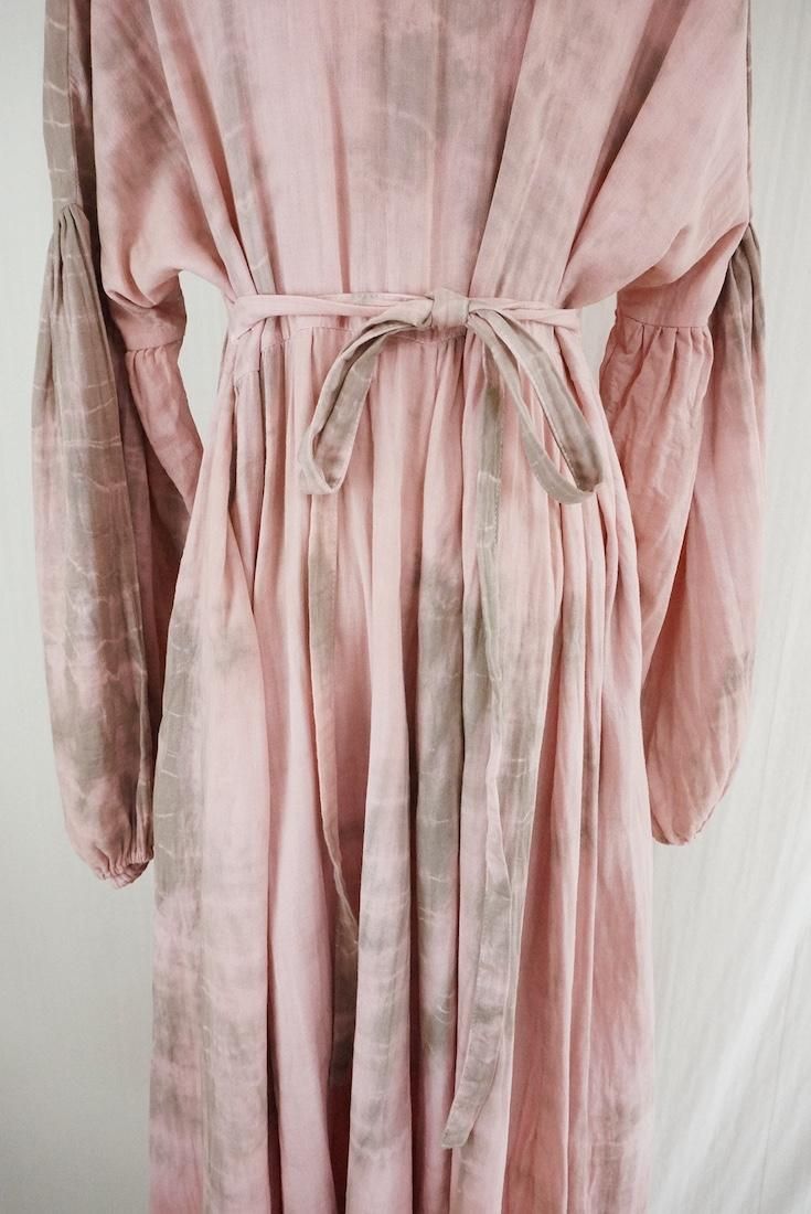 W-gauze Puff sleeve op  Pinkbeige x Greige