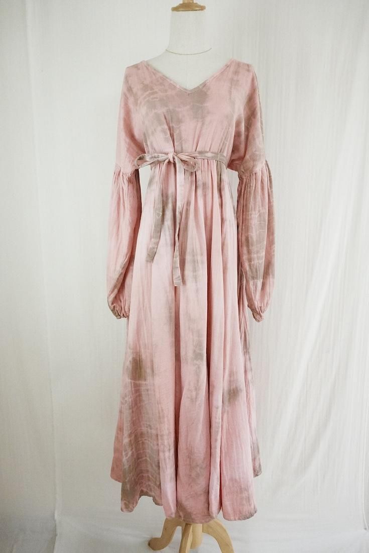 W-gauze Puff sleeve op  Pinkbeige x Greige