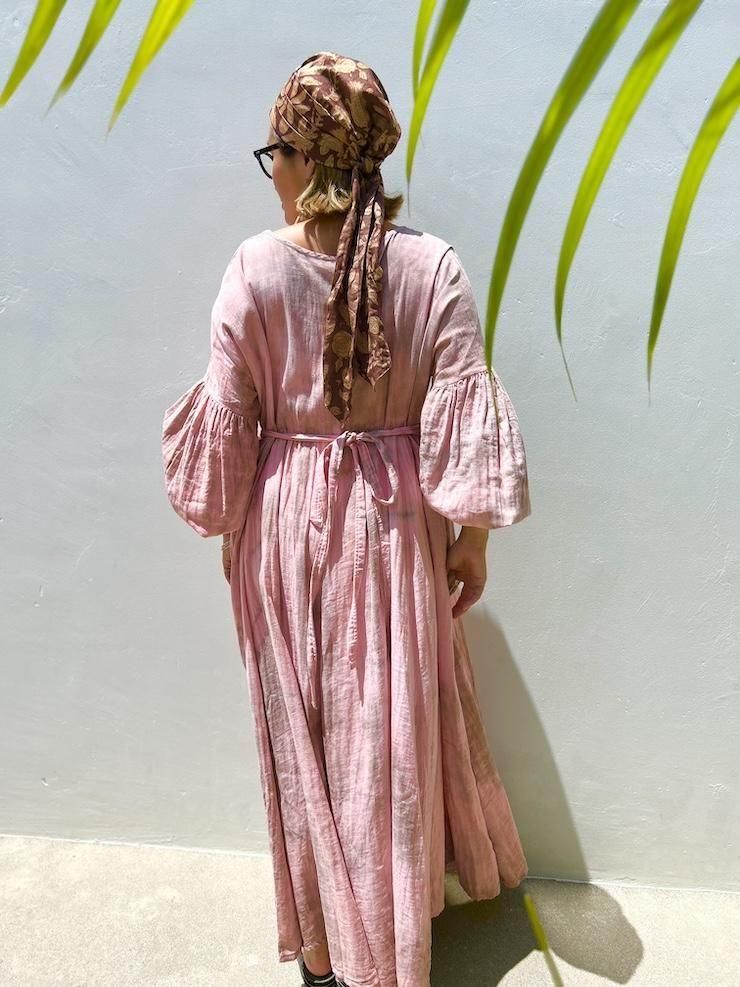 W-gauze Puff sleeve op  Pinkbeige x Greige