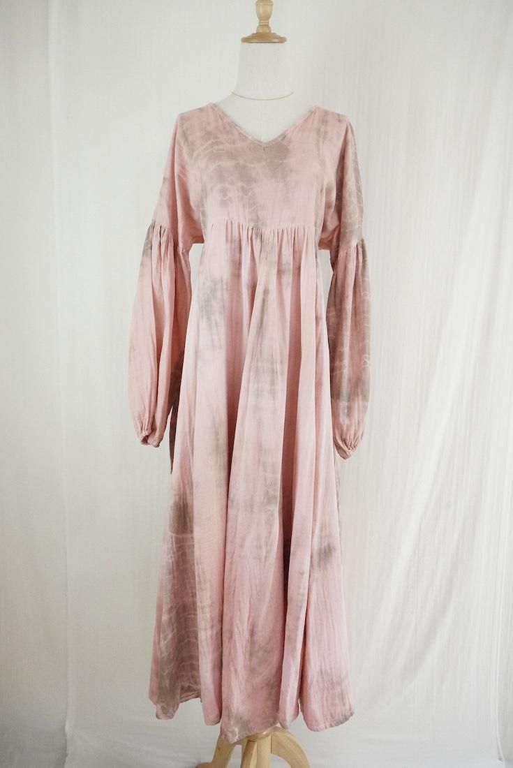 W-gauze Puff sleeve op “ Pinkbeige x Greige”