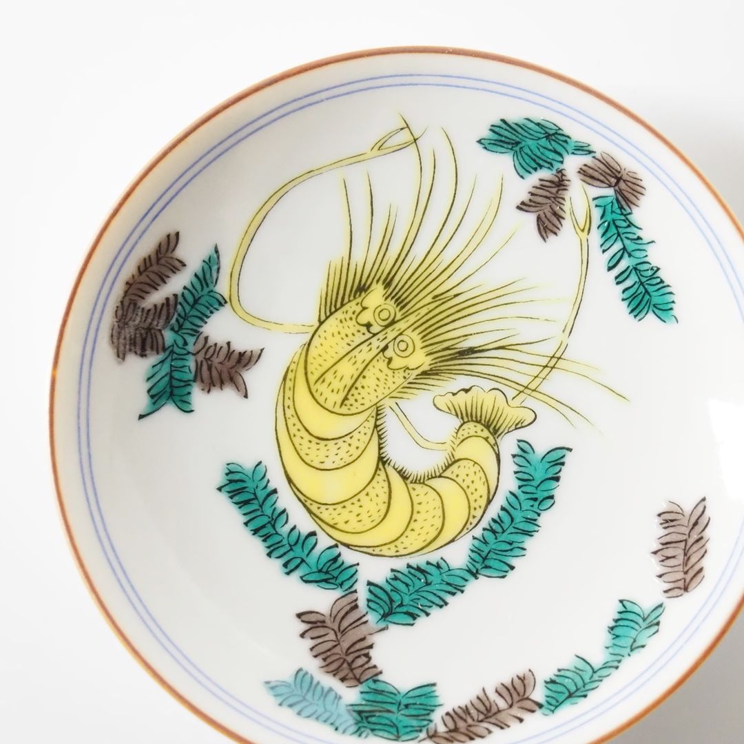 古九谷 古伊万里 九谷焼 伊万里 豆皿 菓子皿 2種 6客 31日の九谷豆皿(10.5cm) 古九谷色絵海老藻文/青郊窯