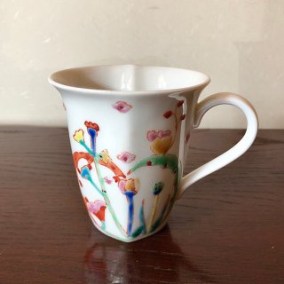 九谷焼マグカップ　花のパラダイス　銀舟窯