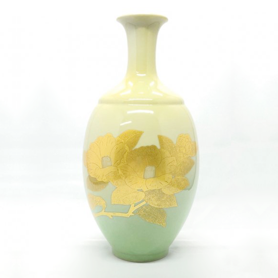 2002年小松市文化賞受賞人間国宝　吉田美統　『釉裏金彩椿文』　花瓶