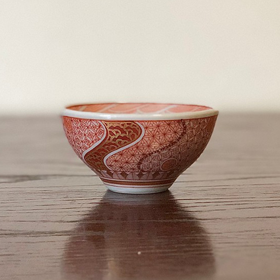 福島武山 本人作 細描赤絵九谷酒盃 直径約6.2cm 高さ約3.5cm