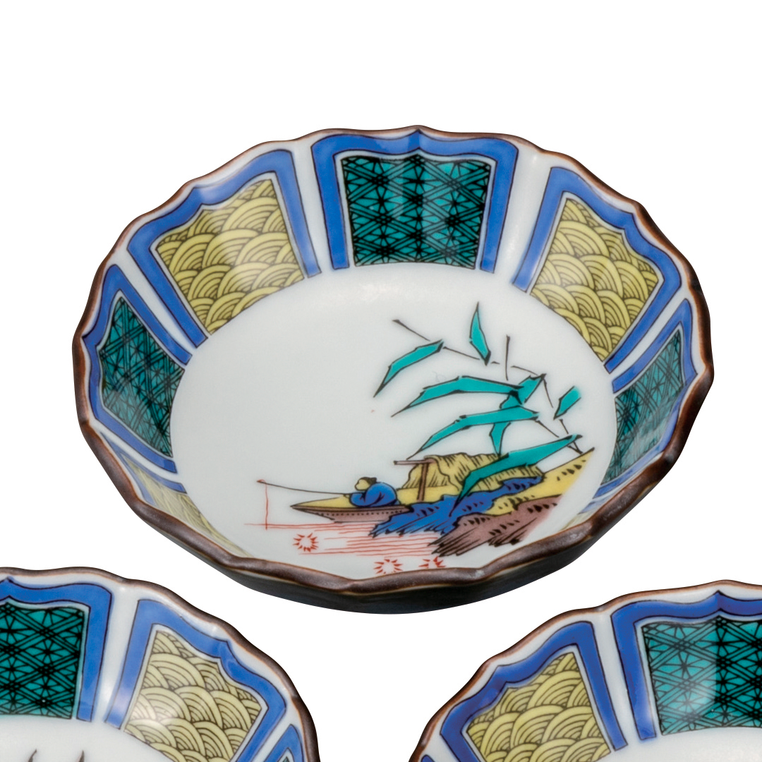 なか 九谷焼 おまとめ品 3号小鉢揃(9.5cm) 古九谷絵変わり 5枚セット