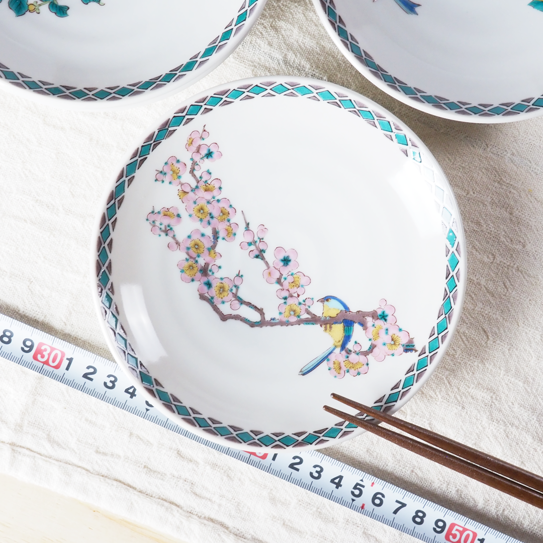 九谷焼 4.2号皿揃 花鳥絵変り（5枚セット） a01 民芸品 工芸品