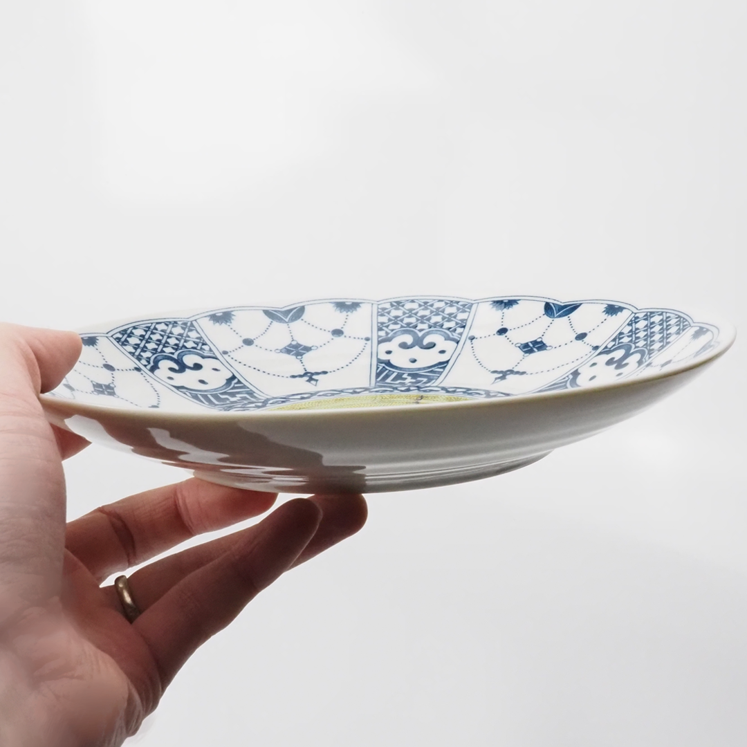 皿(7.5号) 染付瓔珞文吉田屋風/青風窯 皿(7.5号) 染付瓔珞文吉田屋風/青風窯
