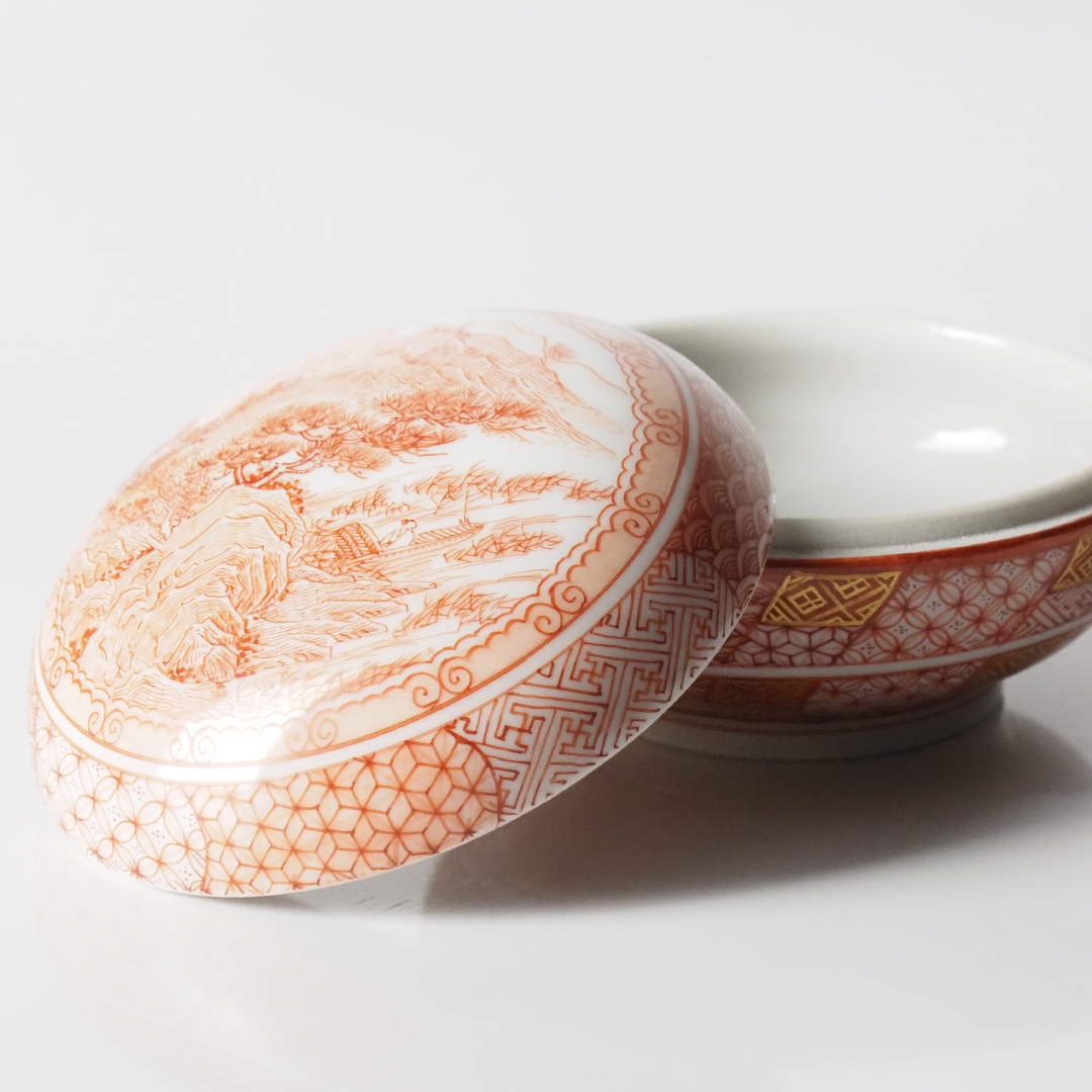 香合 赤絵山水文／福島武山 【限定品】