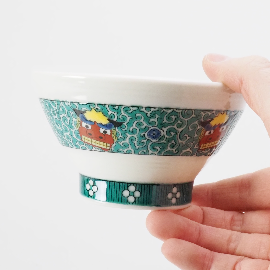 青い絵柄の茶碗9個セット 色絵千段飯碗(11.5cm) 獅子舞/青郊窯