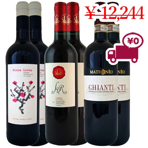 【チリ・スペイン・フランスワイン6本セット】<br>3か国で構成された人気の赤ワイン3種各2本