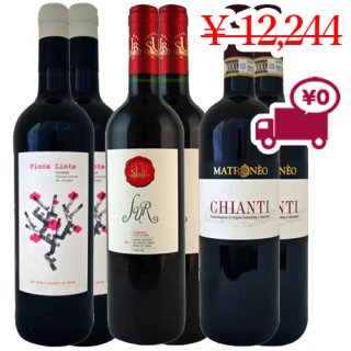 送料無料　SPECIAL PRICE<br>
【チリ・スペイン・フランスワイン6本セット】<br>3か国で構成された人気の赤ワイン3種各2本