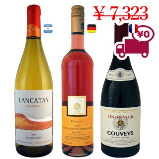 送料無料 SPECIAL PRICE<br>【人気のレストランワイン3本セット】<br>ドイツ産ロゼ、アルゼンチン産白ワイン、フランス産赤ワイン