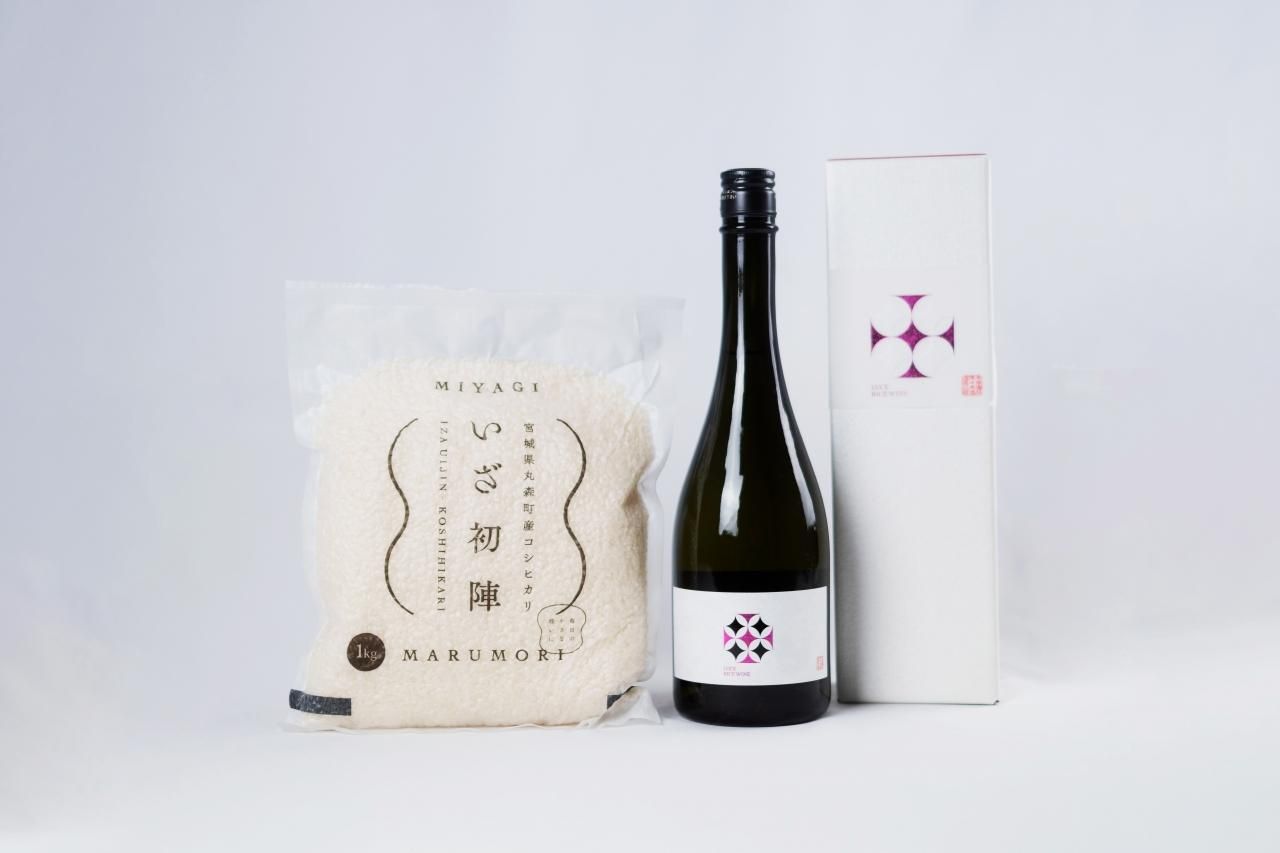 お歳暮 ギフトにぴったり 満足 丸森セット 5 000円 送料無料 ブランド米 いざ初陣 1kg Rice Wine Luce 7ml