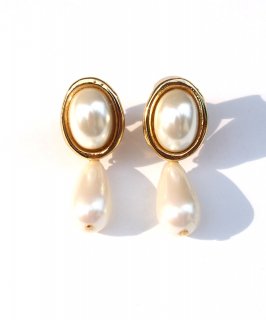 Metal×drop pearl earring