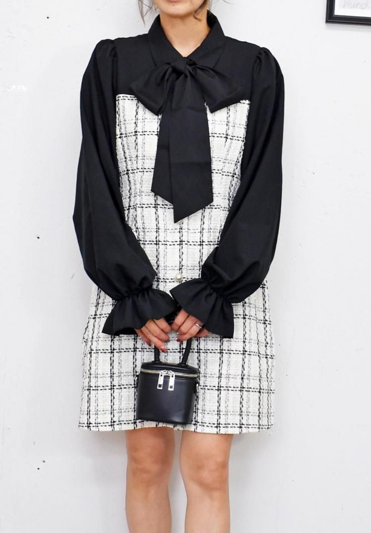 ツイードボウタイミニワンピース - FUN OnlineStore