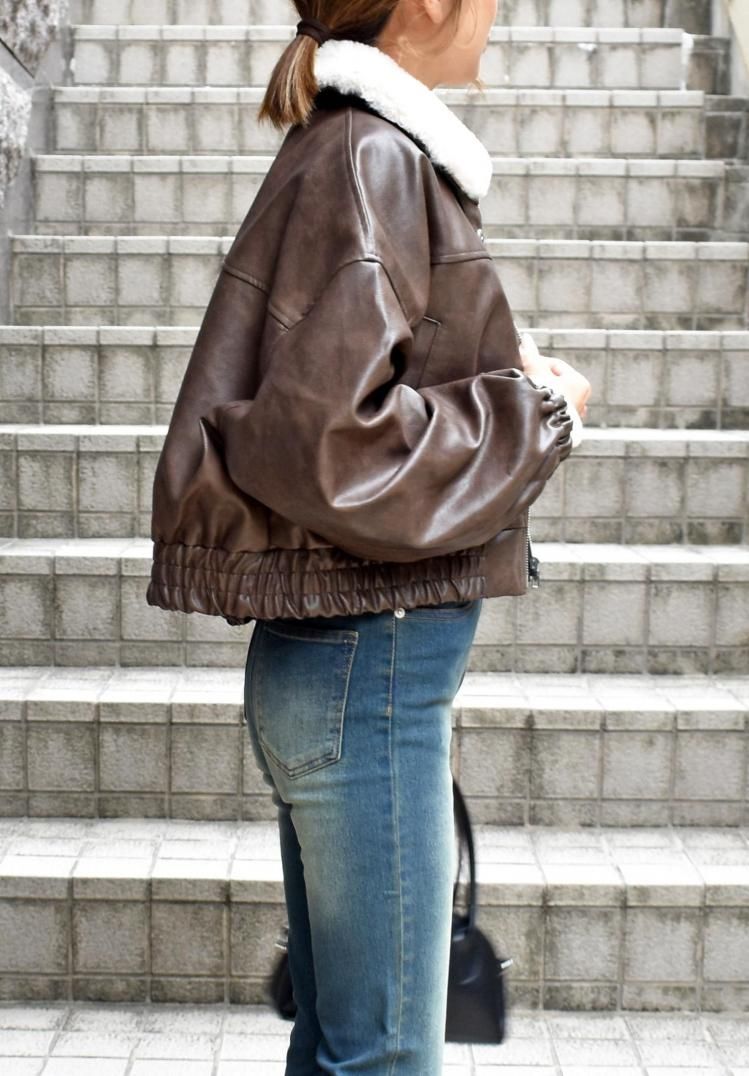 ファーフェイクレザーショートジャケット - FUN OnlineStore