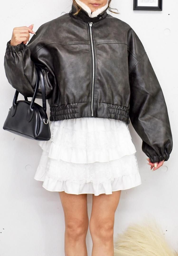 ファーフェイクレザーショートジャケット - FUN OnlineStore