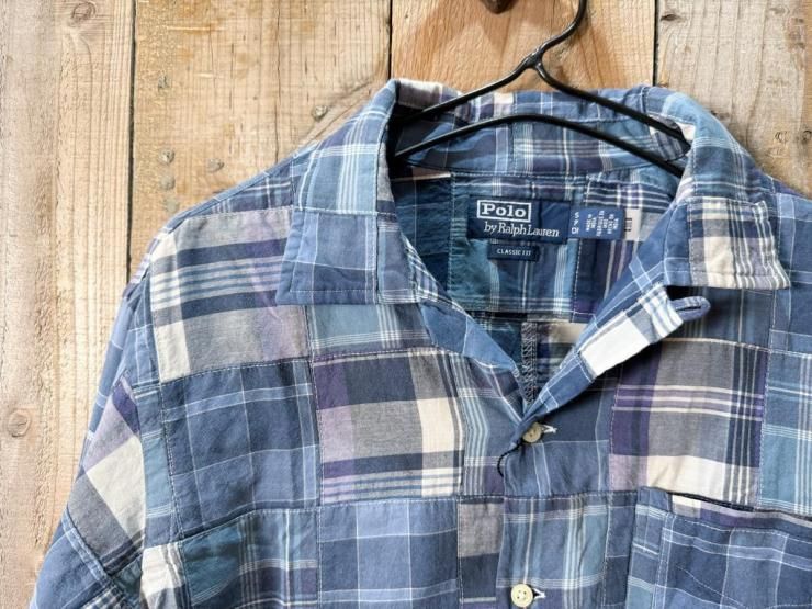 新品　RRL ラルフローレン　インディゴ パッチワーク キャンプ シャツM POLO RALPH LAUREN(ポロラルフローレン) パッチワークシャツ