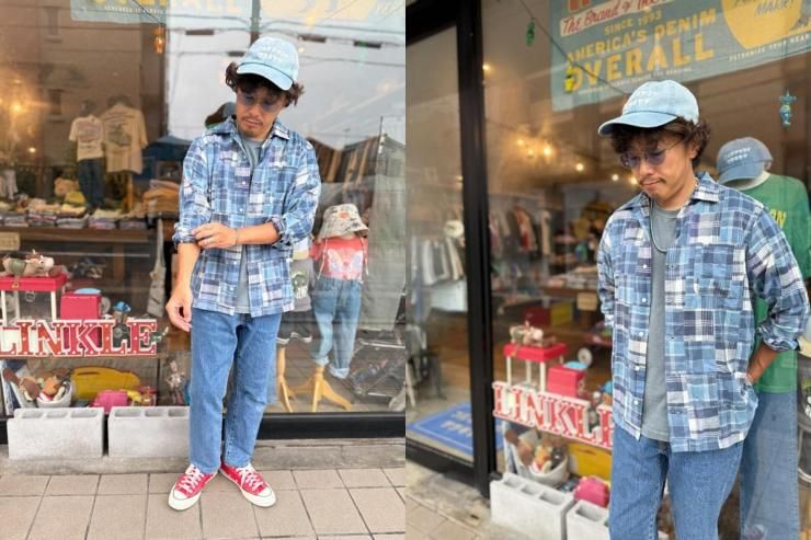新品　RRL ラルフローレン　インディゴ パッチワーク キャンプ シャツM Polo Ralph Lauren(ラルフローレン):パッチワーク キャンプ