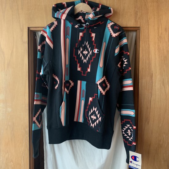 US企画 Native柄☆Champion Men's Reverse Weave Hooded Sweatshirt