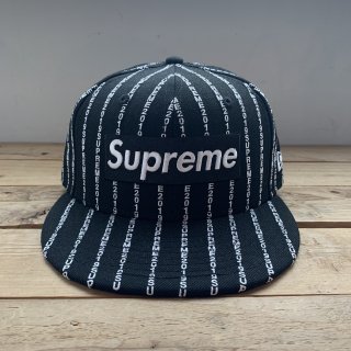 Supreme  x New Era Text Stripe Box Logo Cap Black