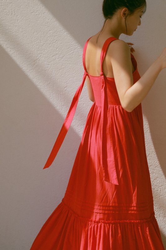 Long Ribbon Cami One-piece（Red）