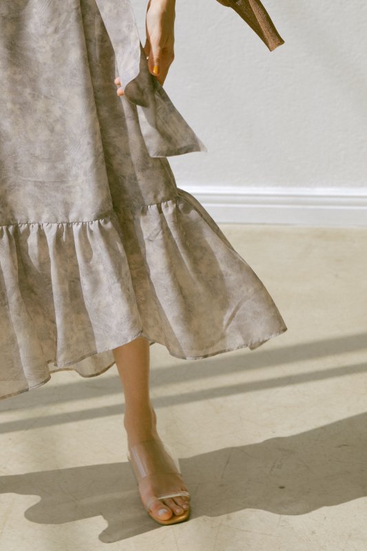 Watercolor Print Wrap Skirt（Gray）