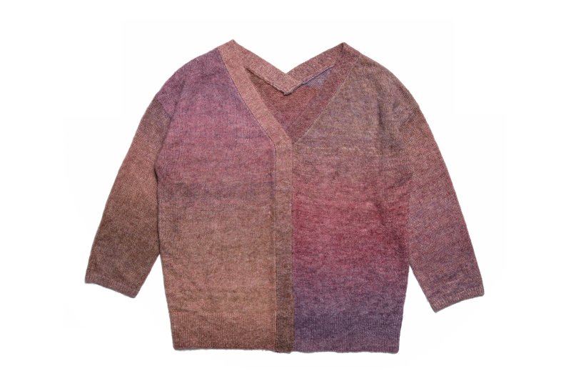 Mixed Color Knit Cardigan(Purple)