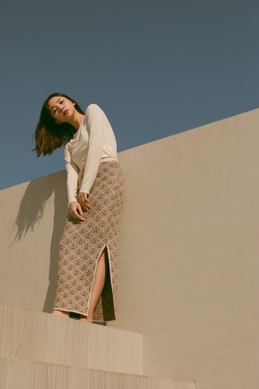 Slit Knit Skirt(Geometric) - RIELLE riche