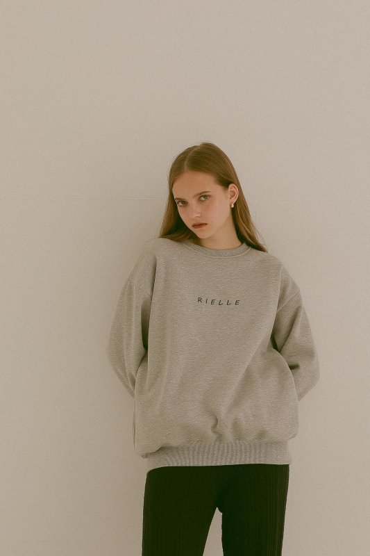 Brushed Back Logo Embroidered Pullover(Gray)