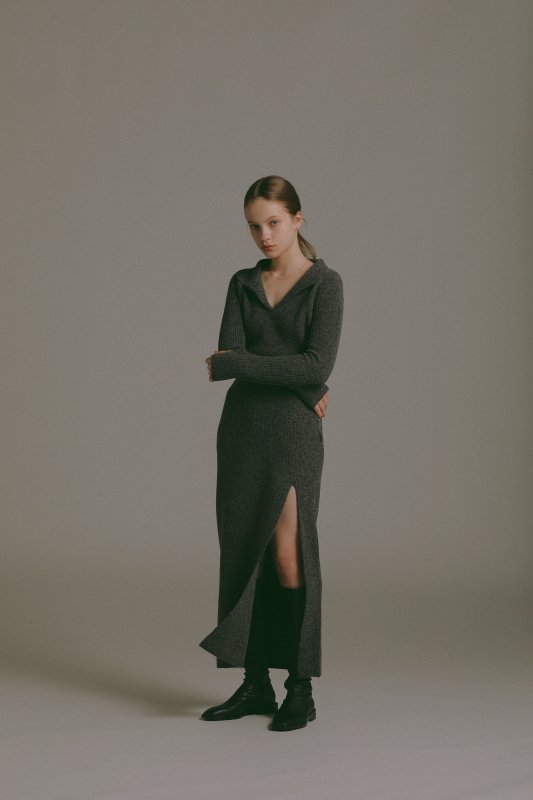 Collar Knit One-Piece(Charcoal Gray)