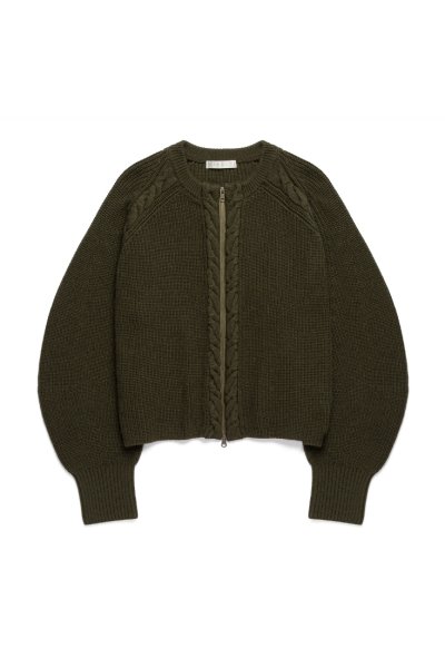 RIELLE riche - Raglan Sleeve Cable Knit Cardigan(Khaki)