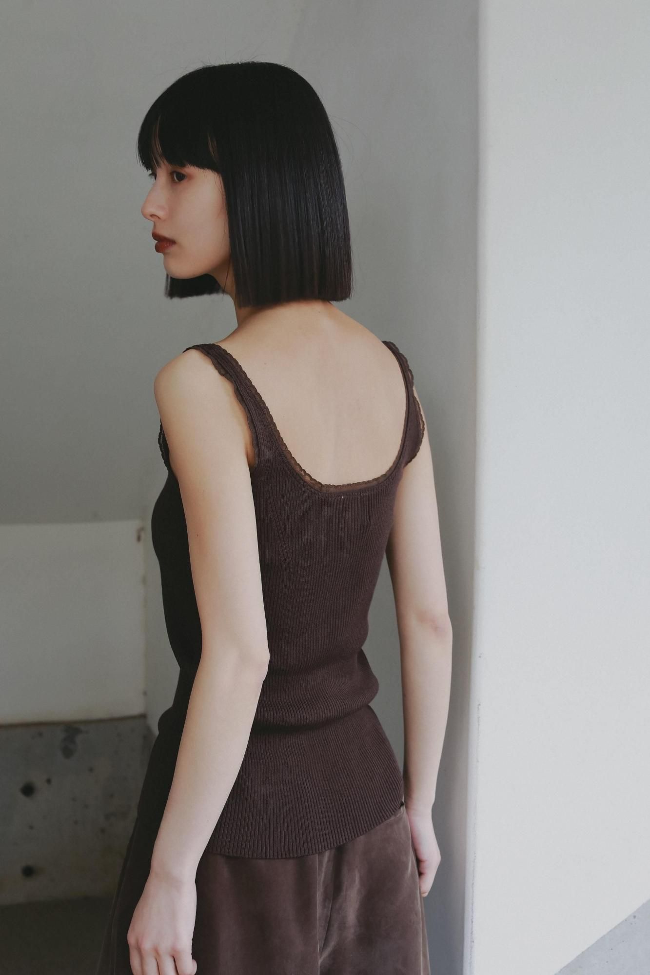トップス RIELLE RICHE Tape Yarn Knit Tank Top レースニットタンクトップ（ブラウン）