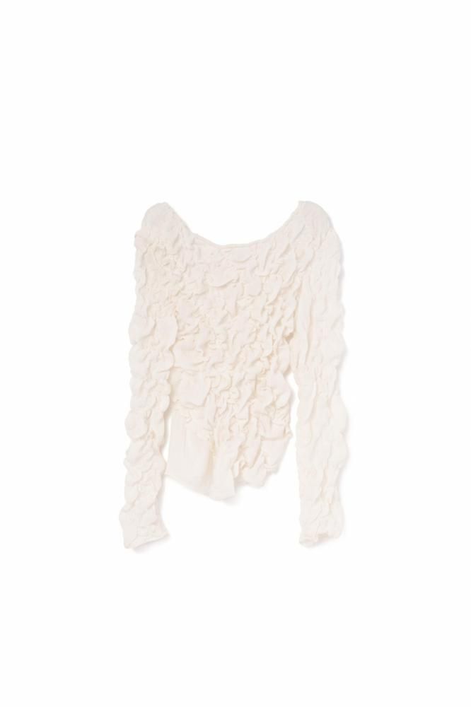 RIELLE riche - Shirring Long Sleeve Tops(Ivory)