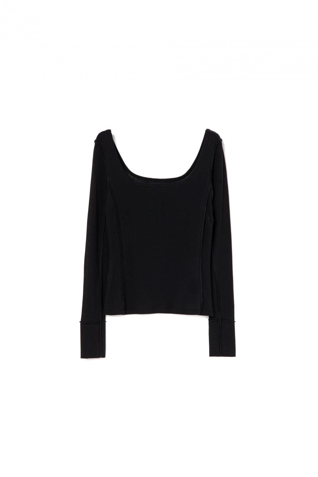 スクエアネックレイヤードトップス（ブラック／ボーダー）