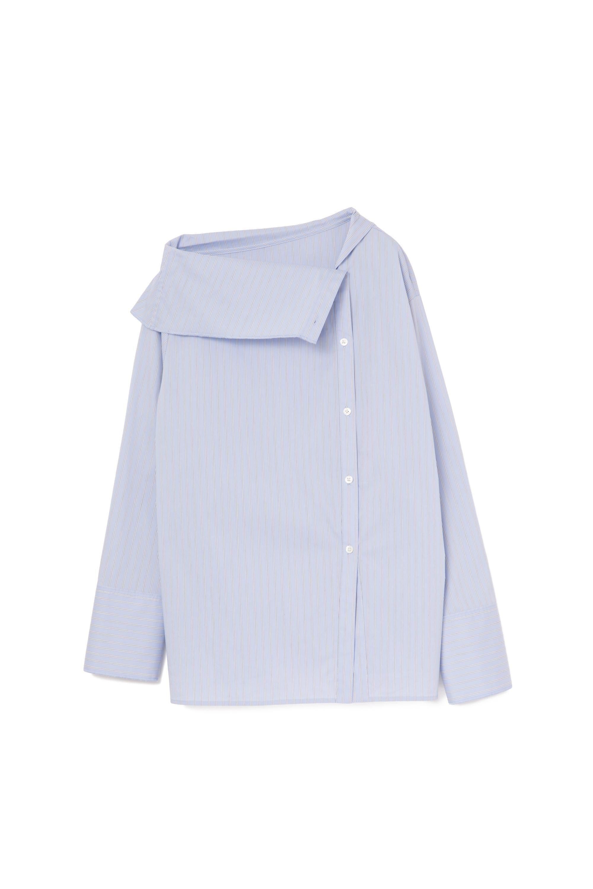 エンフォルド 19SS SOMELOSストライプ　フレアボリュームブラウス　変形 ENFOLD - ASYMMETRY-COLLAR BLOUSE / ブラウス / ホワイト