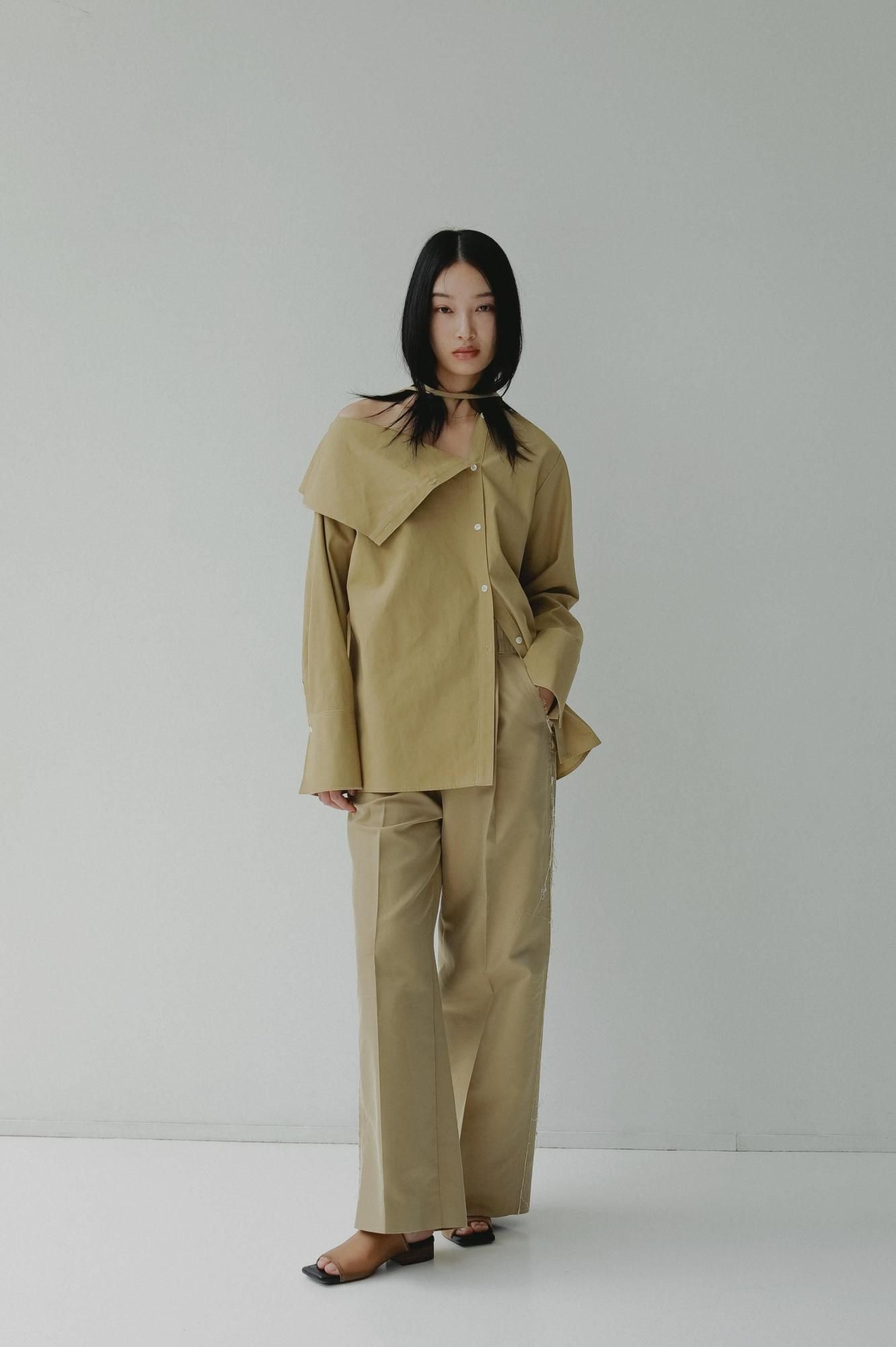 美品☆エンフォルド ブラウス アシンメトリー 変形カラー 変形袖 スイッチヘム ENFOLD - ASYMMETRY-COLLAR BLOUSE / ブラウス / ホワイト