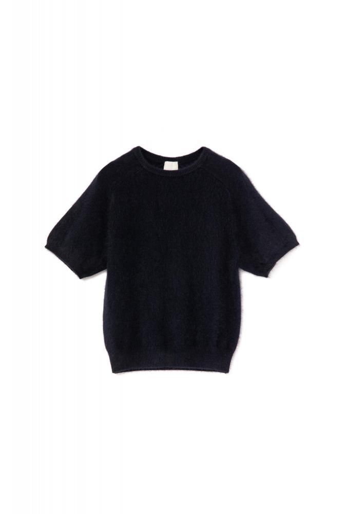 RIELLE riche - Fluffy Fox Mix Short Sleeve Knit Tops(Navy)