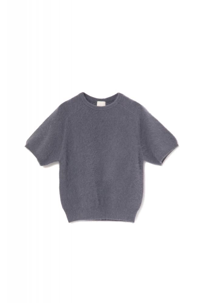 RIELLE riche - Fluffy Fox Mix Short Sleeve Knit Tops(Saxe Blue)
