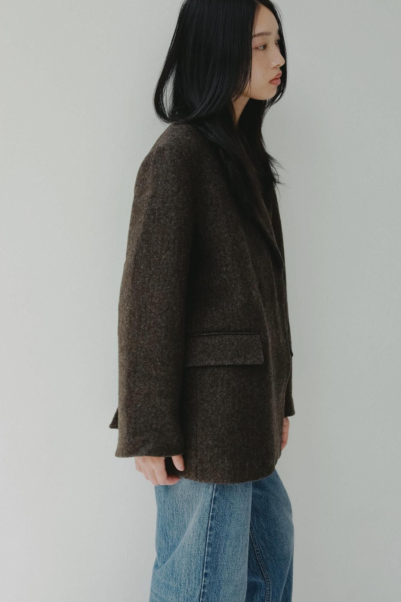 SCHEIBER ウールジャケット ブラウン　圧縮ウール　チロリアンコート SL】ウールブレンド ラグランチェスターコート/ブラウン×チェック/RE