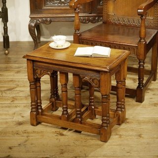 英国イギリスアンティーク家具 ネストテーブル コーヒーテーブル オーク材 A233
