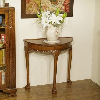 英国アンティーク家具 彫刻の美しい デミルーン コンソールテーブル ボール＆クロウレッグ マホガニー材 A619