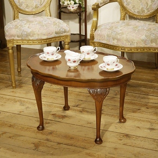 英国イギリスアンティーク家具 コーヒーテーブル オーバル 楕円 猫脚