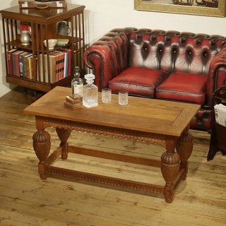英国イギリスアンティーク家具 コーヒーテーブル バルボス パイナップルレッグ オーク材無垢 A802W